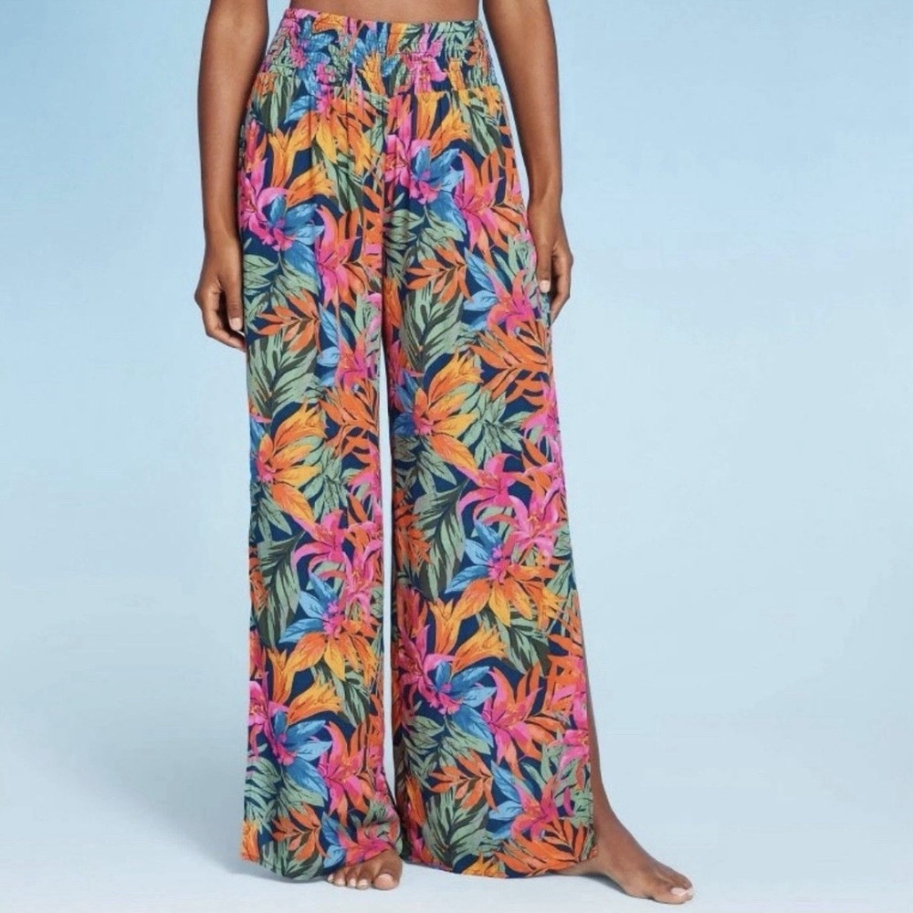 Shade & Shore Tropical Cover Up Wide Leg Pants Small Resortcore Beach Vacation